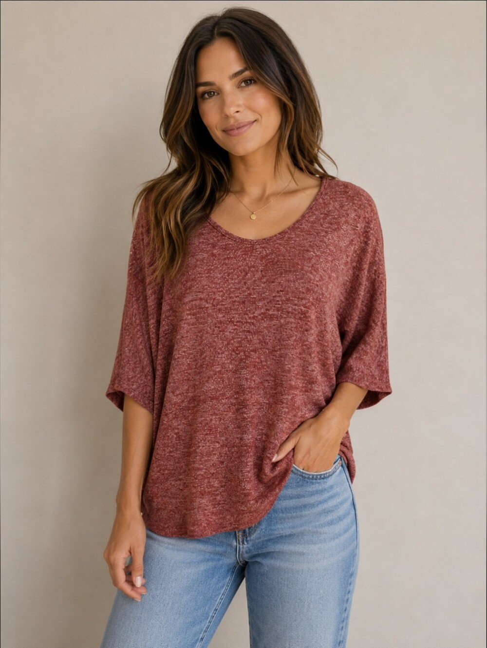 Acemi 1/4 Length Sleeve Shirt, Red Washed,  Medium